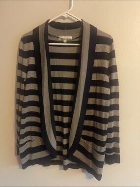 Striped Open Front Cardigan - Navy & Gray